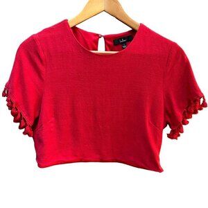 Lulus Made for Madrid Red Tasseled Cropped Top‎ Linen Rayon Women's Size Large
